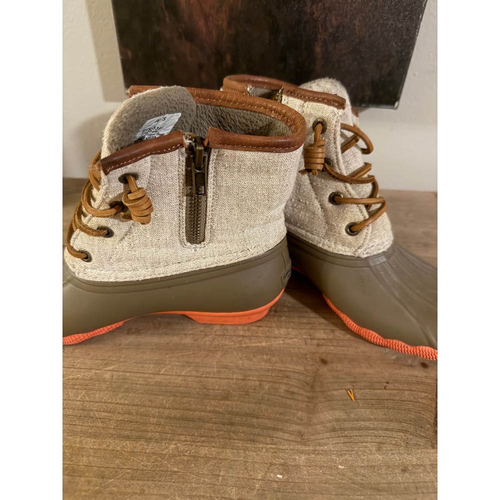 Sperry Saltwater Duck Boots Olive Oatmeal Canvas Ankle Rain Boots Women's 6 - Picture 3 of 5